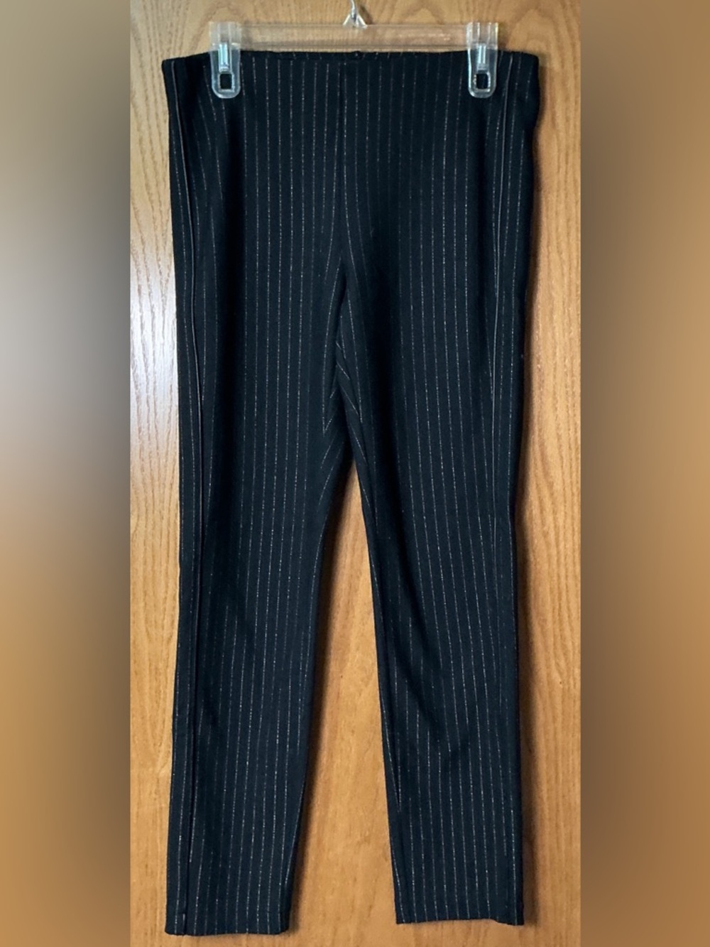 DKNY Black Metallic Pinstripe Trousers Pants Pull On Med